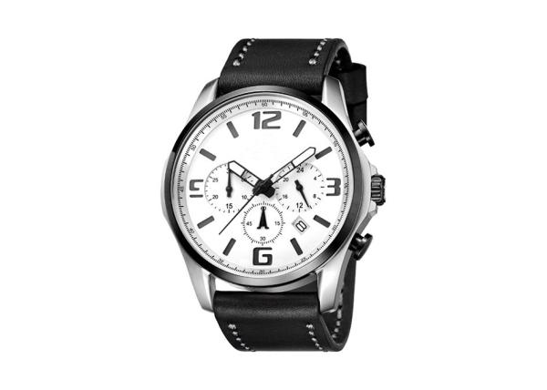 Waterproof Black Chronograph Watch , Mens Chronograph Watches Leather Band Big Face