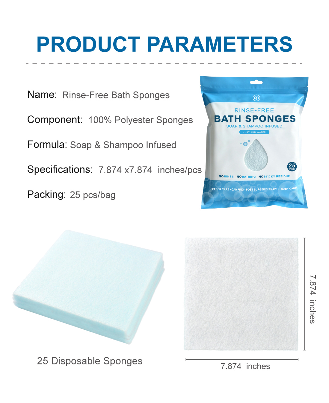 Custom 25 Pack Disposable Rinse Free Bathing Wipes Premium Full Body Cleansing Wet Wipes for Adults
