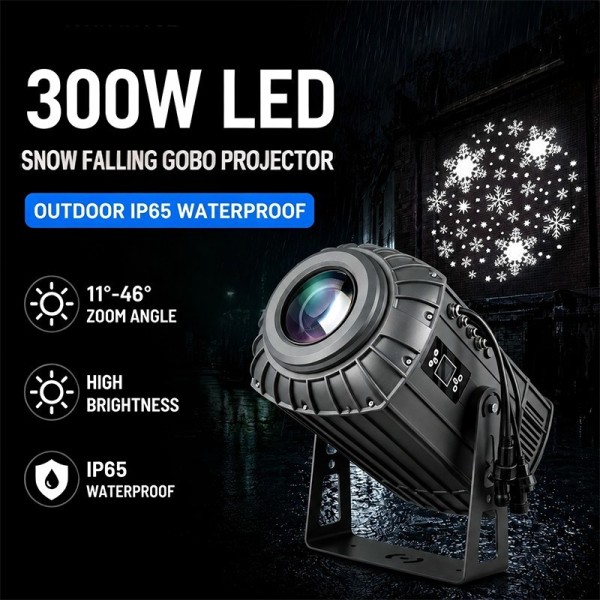 300W LED Zoom Outdoor Snow Projector Gobo Lighting Waterproof Christmas Decor