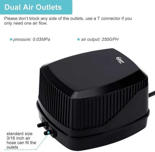 16L/ Min 10W Aquarium Air Pump Quiet Oxygen Air Aerator Pump 600 Gallon