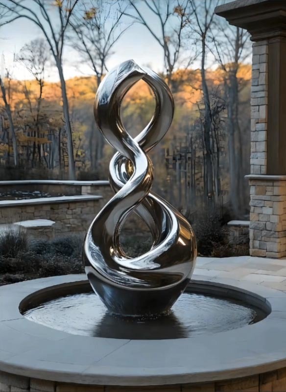 Contemporary 316L Stainless Steel Mirror Polished Abstract Metal Fountain Sculpture for Garden and Outdoor Decor