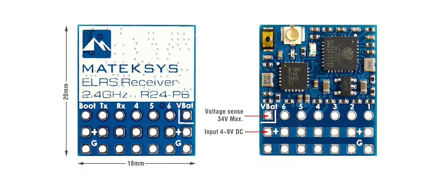 wholesale mateksys matek elrs-r24-p6 r6 expresslrs 2.4g 6ch pwm 3.0 vbat voltage for rc racing drones