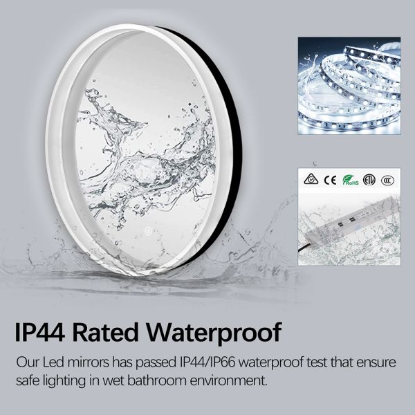 Acrylic Framed Black Round Bathroom Mirror Aluminum Backing Smart Bathroom Vanity Mirrors