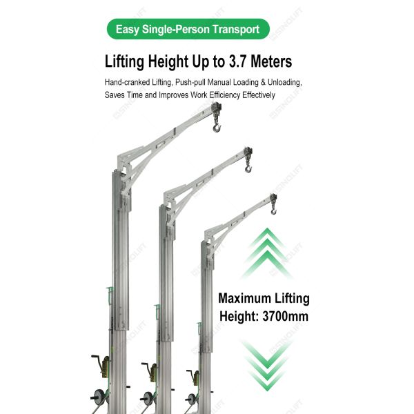 BS01 Balanced Counterweight Manual Hand Winch Crane 150kg, Mobile Floor Crane with Counterweight & Swivel Hook, for Warehouse Workshop Construction