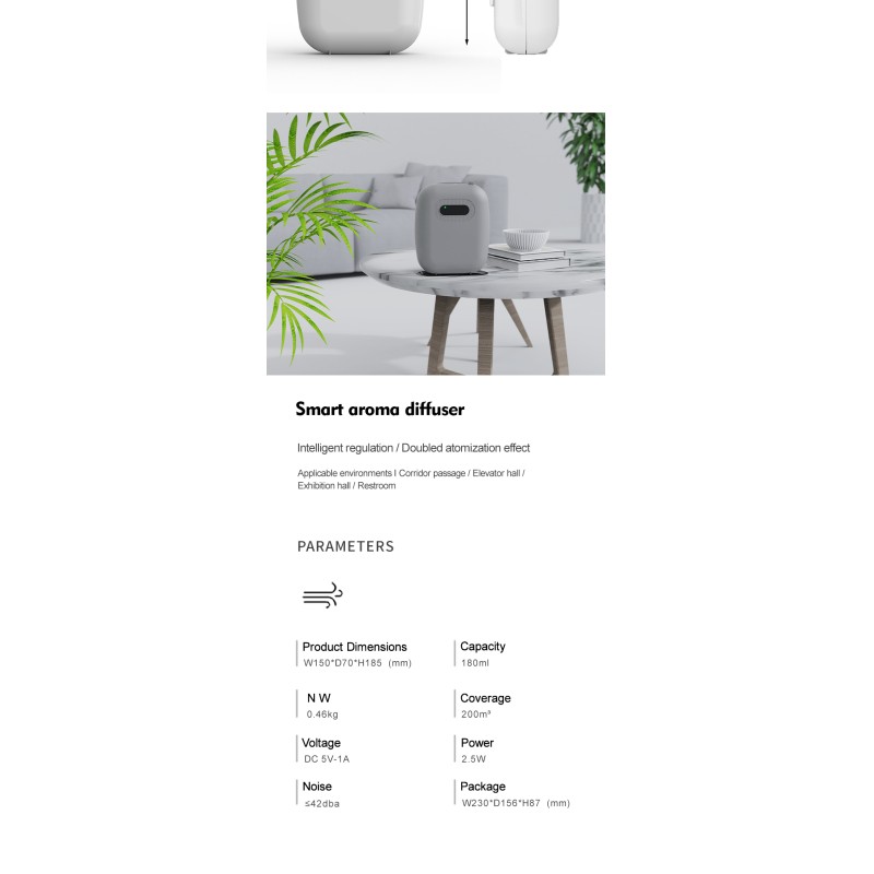 2.5W 5V Commercial Mini Fragrance Oil Diffuser 180ML Wall Mounted Electric Scent Diffuser Machine Smart Aroma Diffuser
