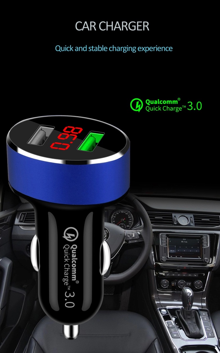 DC заряжателя 30W телефона автомобиля USB ODM двойной быстрый высокоскоростной к заряжателю автомобиля DC с дисплеем СИД