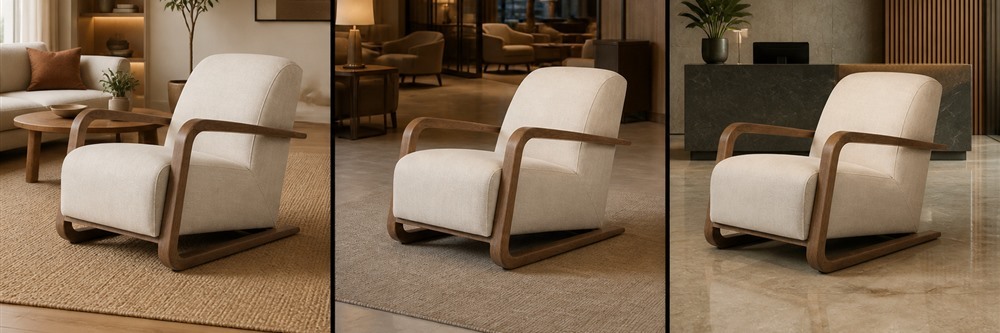 Organic Modern Solid Wood Armchair with Upholstered Seat  LG-5003