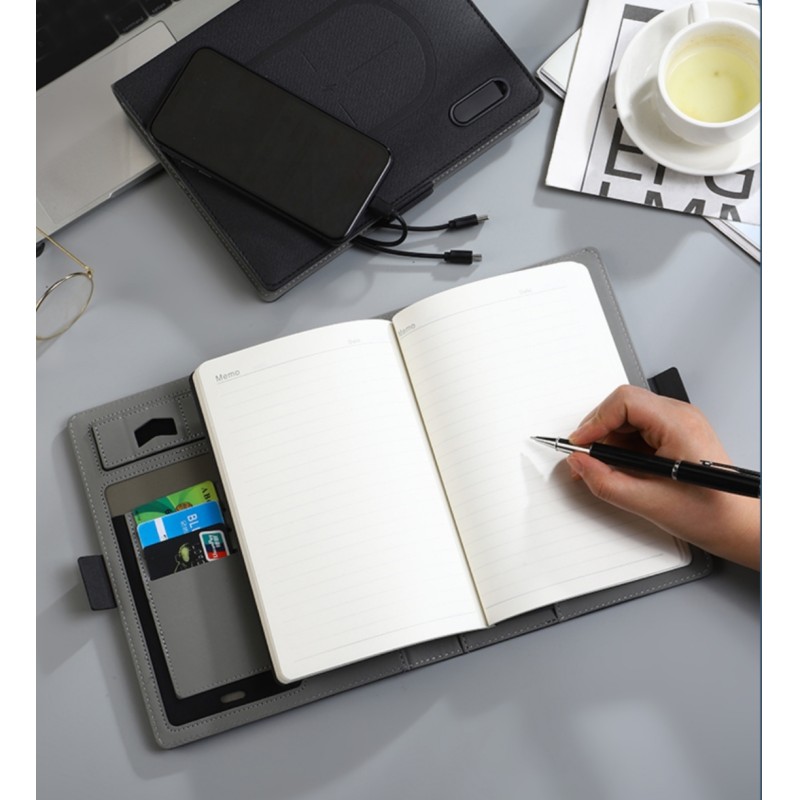 OEM A5 Microfiber PU Power Bank Notebook Wireless Charging 16GB USB