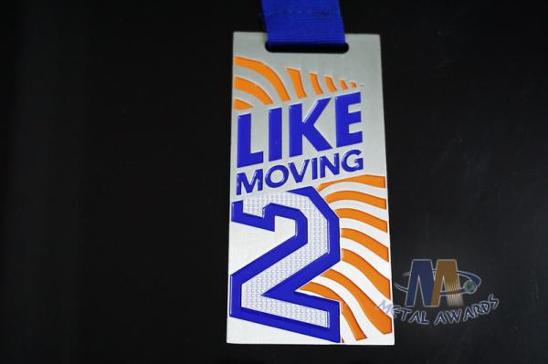 Like Moving 2 Logo Custom Award Medals With Black Ribbon Yellow Printed Color