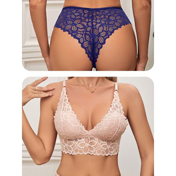 Women Lingerie Set Underwear Sexy Lace Wire-free Bra Set Gather Seamless Triangle Cup Bra Underwear Women's Small Breast