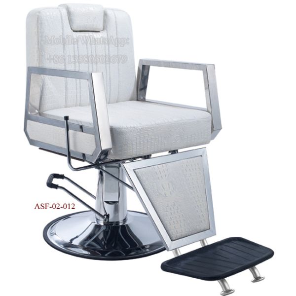 ASF-02-012 Armrest Hydraulic Pump White Barber Chair with Footrest ,Portable Salon Chair