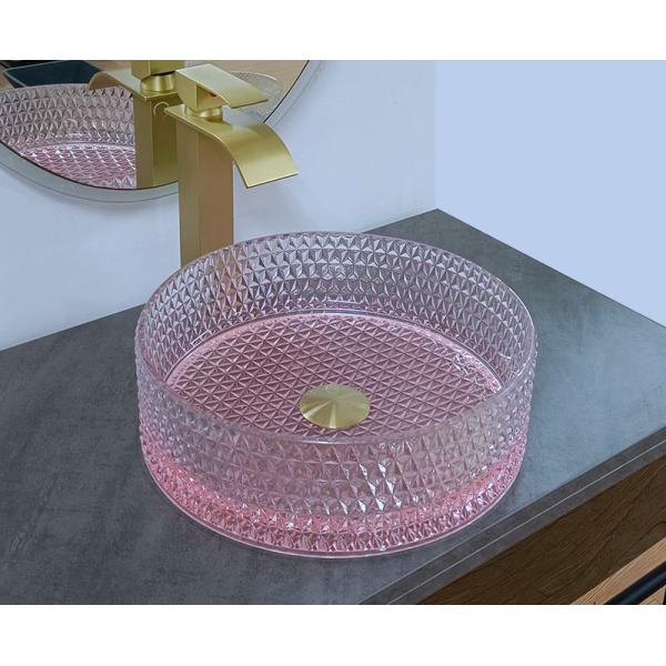 Bathroom шара раковины пинка нижний круглый стеклянный высота 15 дюймов 15,8 дюйма