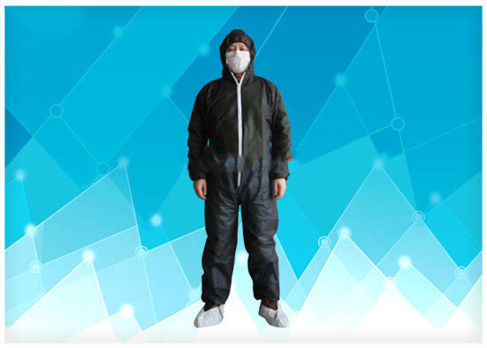For Lab / Clinic Black Color Disposable Clean Room Suits Bacteria Resistance