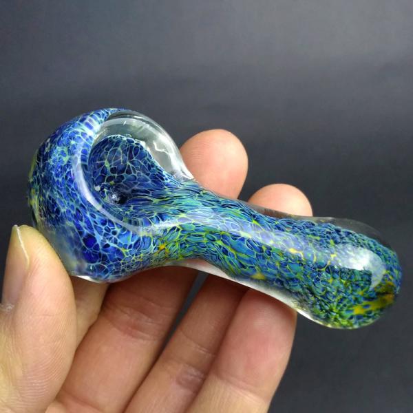 Multi Colored Glass Hand Pipe 3D Blue Style For Weed Tobacco 2.9 Inch