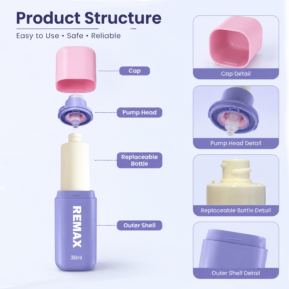30ml Premium Refillable Airless Pump Bottle for Cream, Serum and Lotion Products