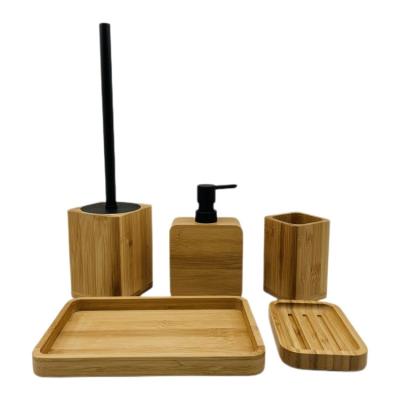 square rounded corners Bamboo Bathroom Accessories toilet accessories set natural color