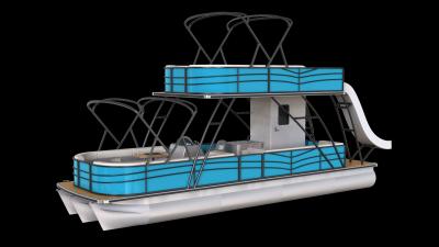 Double Decker Pontoon Party Boat with Bluetooth Stereo System, Swim Ladder, and Bimini Top for Ultimate Water Entertainment