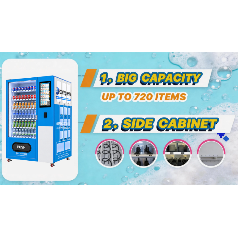 Snack and Drink Vending Machine with Side Cabinet Locker Card Reader for Small Shops and Retail Stores