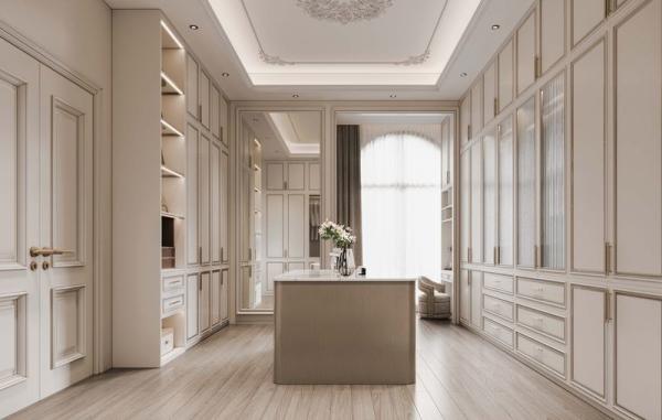 Durable Elegantly Crafted Custom Walk In Closet  With Refined Gold Detailing
