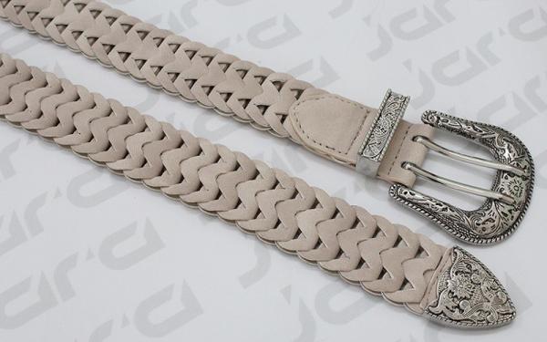Uni - Sex PU Ladies Braided Belts For Women With Nickel Color Buckle & Metal Tip