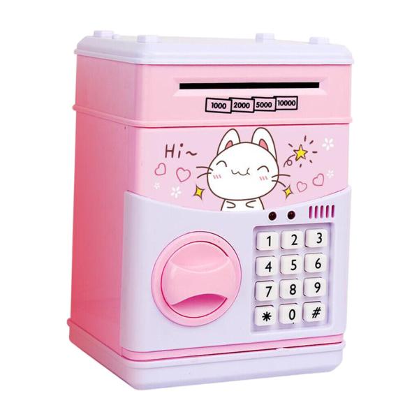 kids educational financial customs atm password put credit cards piggy bank blue color mini electronic safe
