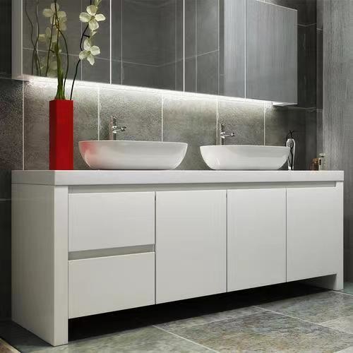 Modern Burnished Solid Wooden Bathroom Cabinet with Acrylic Door Panel and Countertop