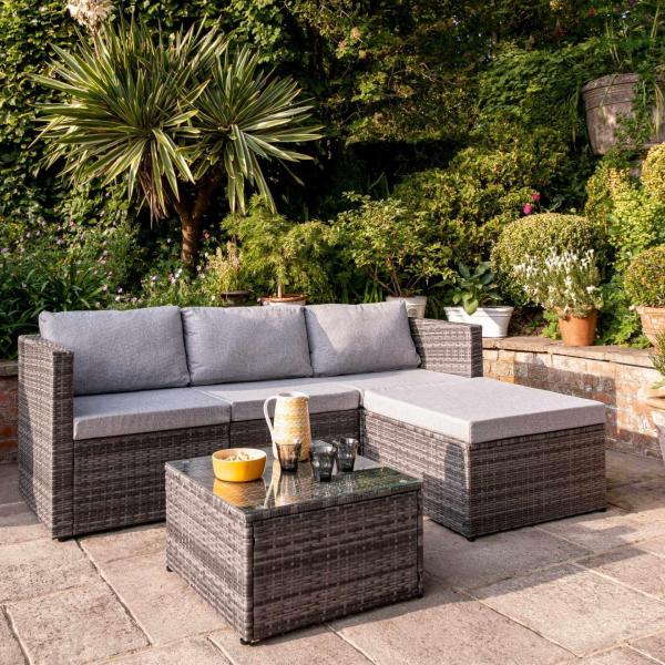 Leisure Outdoor AJUNION 4 Seat Wicker Rattan Garden Furniture Sofa Corner Lounge Set