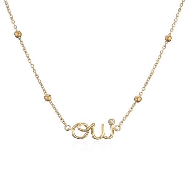 Customized 24K Gold Pendant Necklace Thin Bead Diamond Chain Letter Necklace
