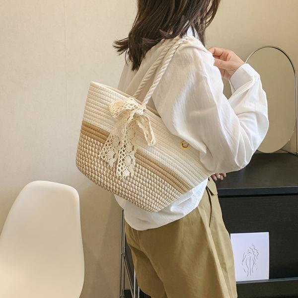 Custom Logo Handmade Luxury Tote Handbag Beach Bag Straw Bags Tote Summer Beach Bag For Women Raffia Straw Crochet Pattern