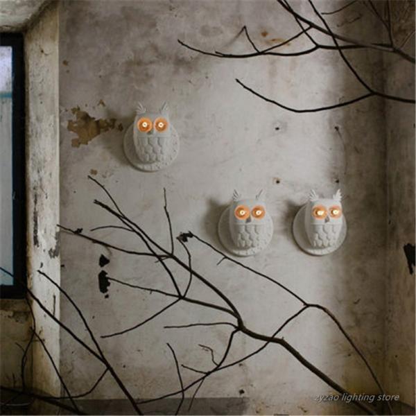 Creative Resin Birds Wall Lamps Bedroom Bedside Lamps White Ceramic Owl Wall Light (WH-VR-67）
