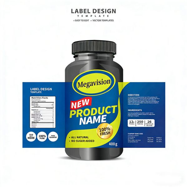 Custom Printed White BOPP Permanent Strong Adhesive Healthcare Vitamin Nutritional Supplement Product Packaging Label