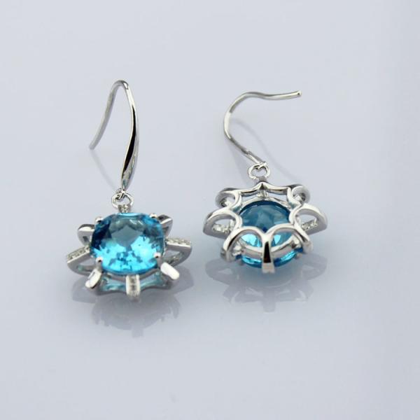 925 Sterling Silver Oval Champagne Cubic Zirocnia Dangle Earrings(E06J)