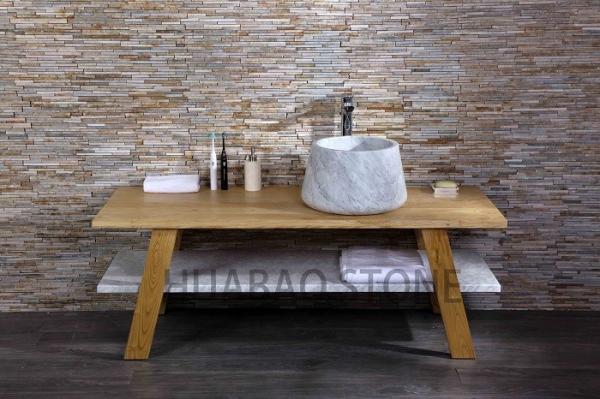 Bianco Carrara White Stone Sink Basin Integrated Easy Maintenance Hand Carved