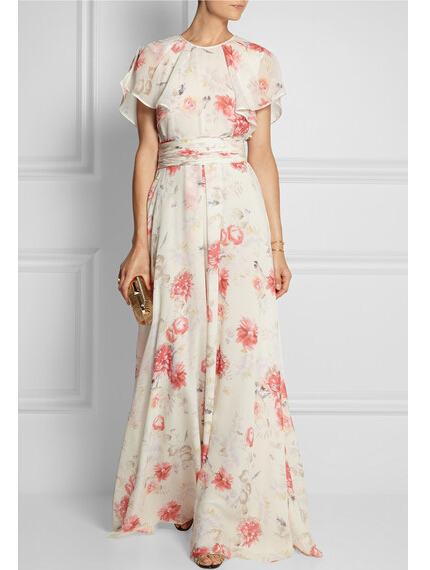 Women Floral print chiffon georgette gown evening dress
