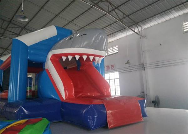 Shark Blow Up Bounce House , Outdoor Bouncy Castle Adventure Playground With Slip Slide