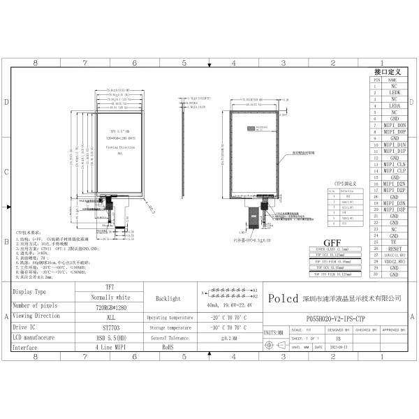 Polcd MIPI интерфейс 5,5 дюймовый небольшой цветной дисплейная панель Капацитивный сенсорный экран TFT LCD модуль