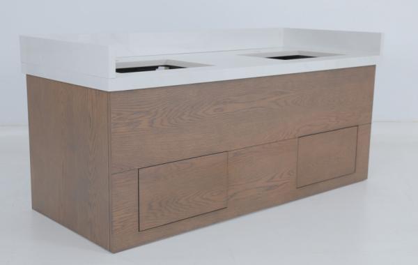 Commercial Hotel Oak Veneer Stained Bathroom Vanity With Wood Console