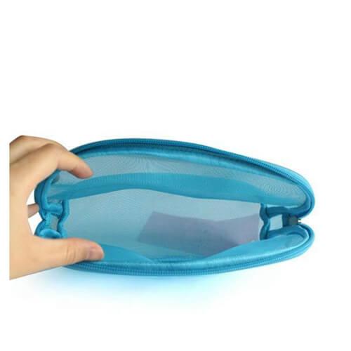 Custom Blue Promotional Transparent Mesh Cosmetic Bags With Logo