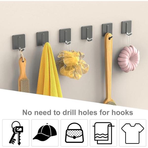 Stable and Durable Adhesive Hooks Stainless Steel Wall Hooks Stick on Hooks