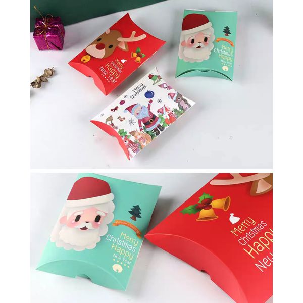 Pillow Shape Giveaway Christmas Candy Boxes Santa Gift Box 250gsm White Card