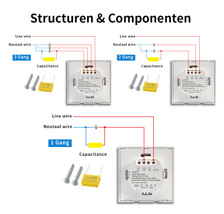 UABRO EU/UK Standard 2Gang Wall light Touch Switch Luxury Glass Panel Led Indicator 220V 10A 5-300W/Gang Стенная лампа с сенсорным переключателем