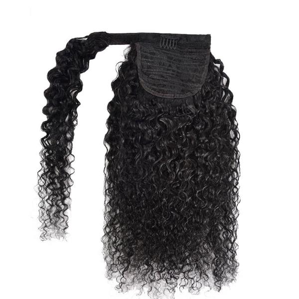Vigorous Real Brazilian Kinky Curly Wrap Around Ponytail Human Hair Extensions Black