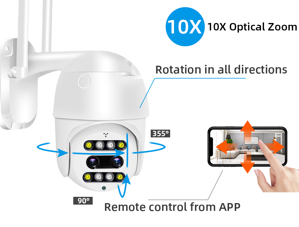 Система CCTV 10X камеры CMOS 2.4G WiFi беспроводная сигналит двойной объектив