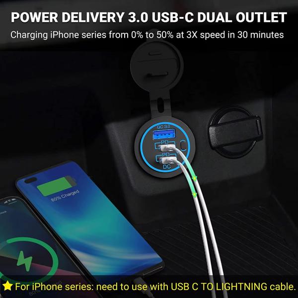 90W Car Charger 12 Volt Power Outlet With USB Fast Charging