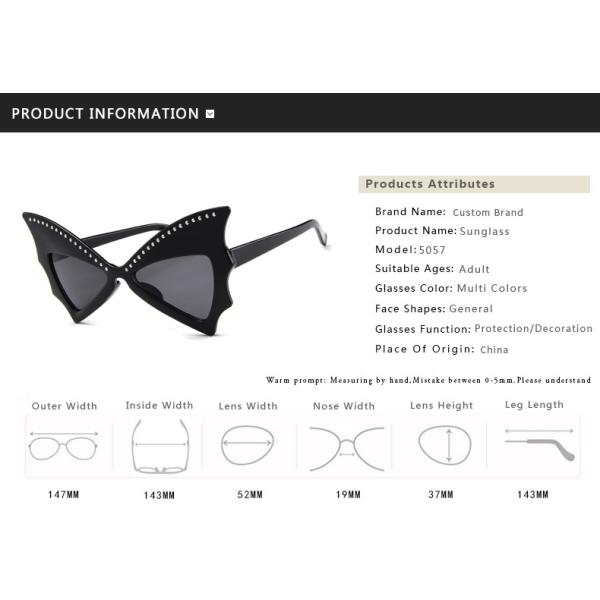 Oversized Women Bat Sharp Rivet Big Frame Sunglasses Personality Dance Party Glasses