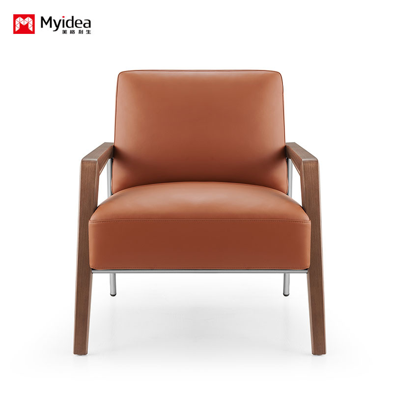 Executive Single-Seat Leather Lounge Sofa with High-Density Rebound Foam, Ash Wood + Stainless Steel Legs – Available in Multiple Color Options