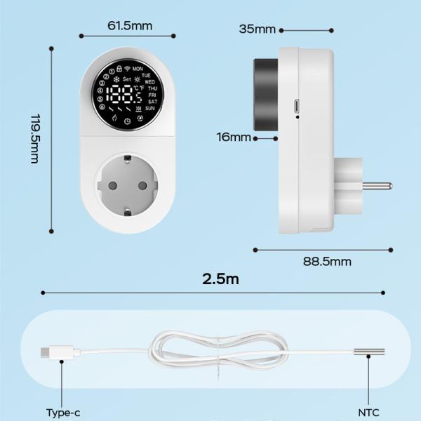 Smart Tuya WiFi Thermostat Plug With Timer Sensor Touch Control