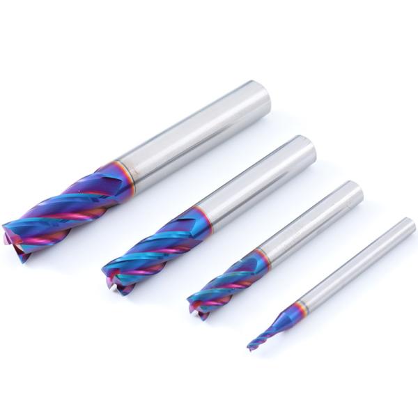 Nano Blue Coating 4 Flutes HRC65 Carbide End Mill For Hard Steel  CNC Milling Cutter