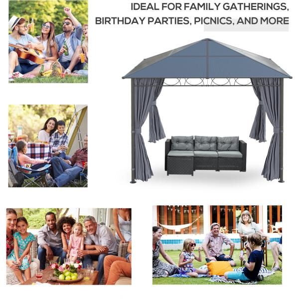 Steel Frame AJUNION Outdoor Waterproof Canopy Shelter Gazebo with Polycarbonate Roof