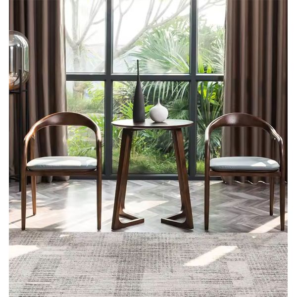 Dining Room Set Vintage Walnut Nordic Solid Wood Dining Chair Leather Luxury Wooden Chairs Modern Room Dining Table Seating